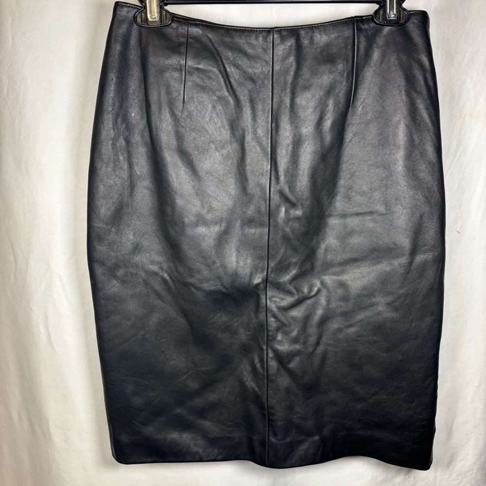 JLC NEW YORK 90’s Vintage 100% Leather Soft Skirt With Back Slit Black Size 8